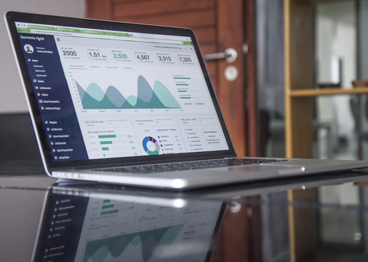 SaaS analytics dashboard on a laptop